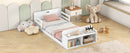 Twin Size Floor Bed with Storage Footboard and Guardrail, White