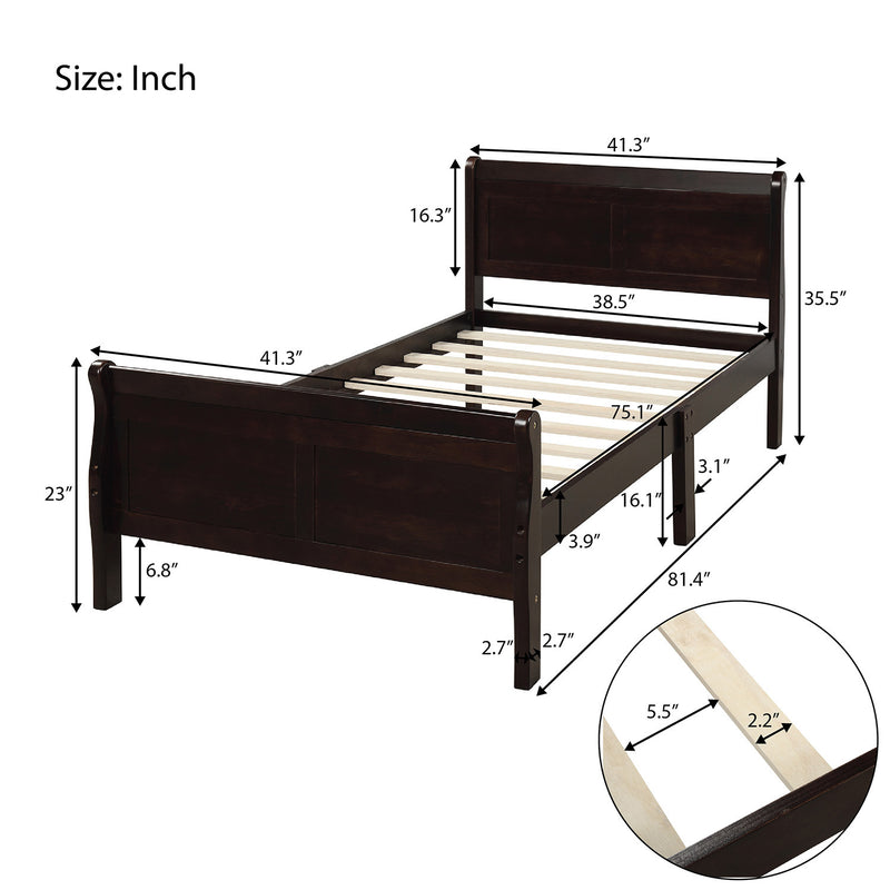 Wood Platform Bed Twin Bed Frame Mattress Foundation Sleigh Bed with Headboard/Footboard/Wood Slat Support