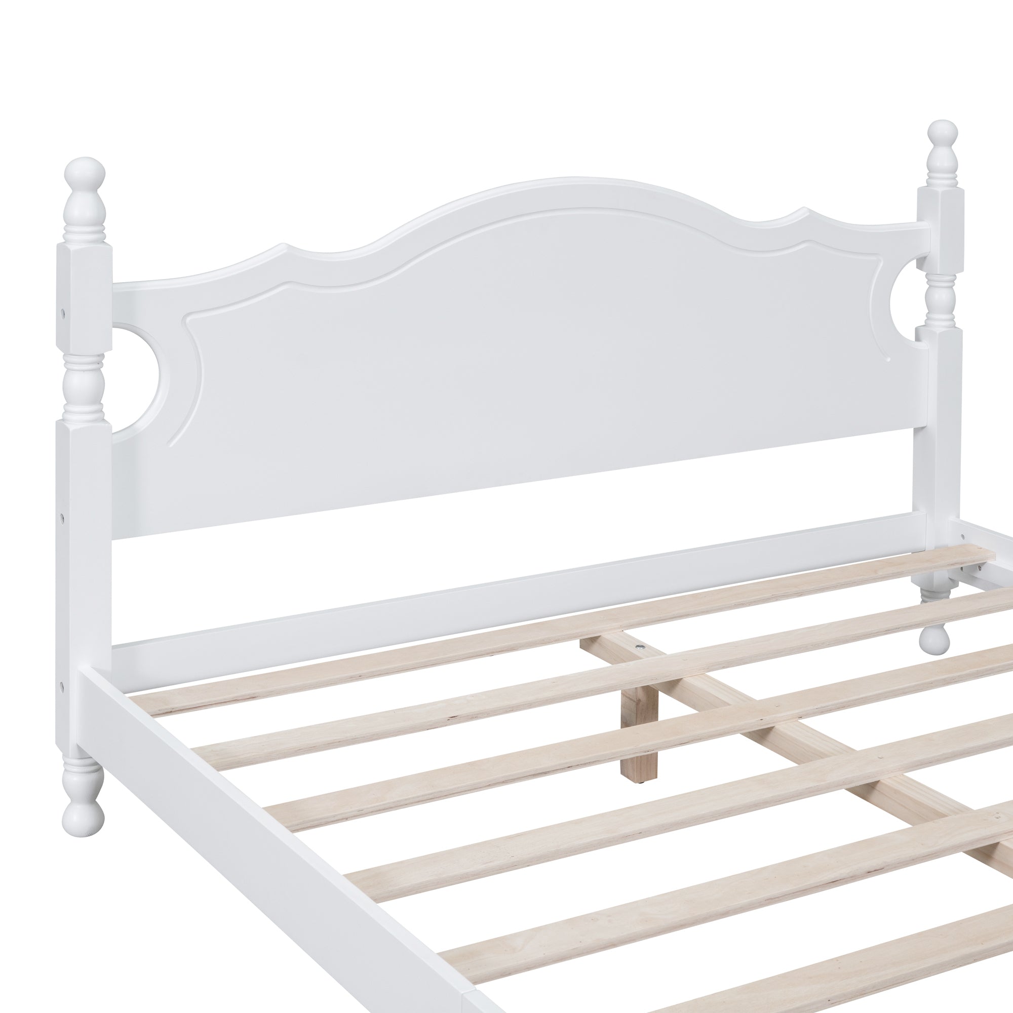 Queen Size Wood Platform Bed Frame,Retro Style Platform Bed with Wooden Slat Support,White - Atlantic Fine Furniture Melbourne FL