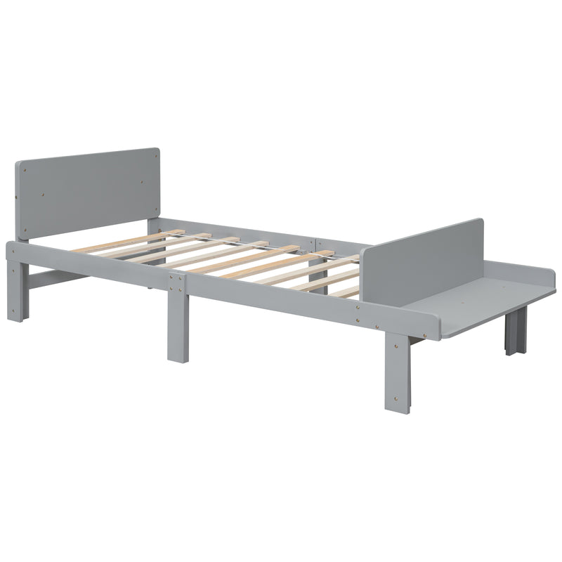 Twin Bed with Footboard Bench,Grey