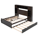 Full Size Wooden Bed With All-in-One Cabinet, Shelf and Sockets, Espresso
