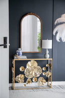 Hand Carved Rose Antique Mirror Frame, Wood Arch Mirror Wall Decor For Living Room