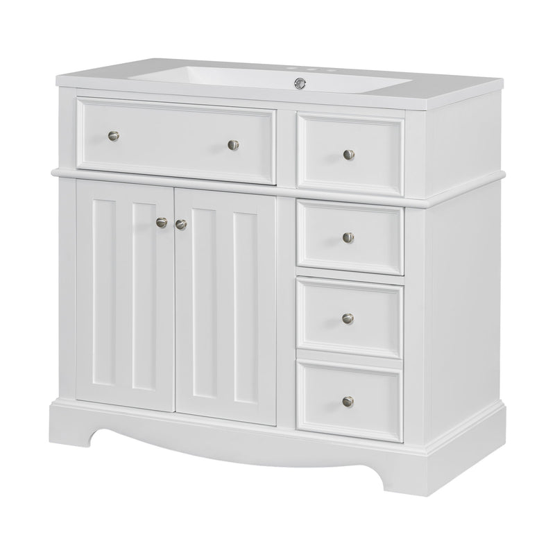 Bathroom Vanity With Resin Sink Combo, Frame Bathroom Storage Cabinet, Freestanding Vanity Set With 3 Drawers & Adjustable Shelf - White