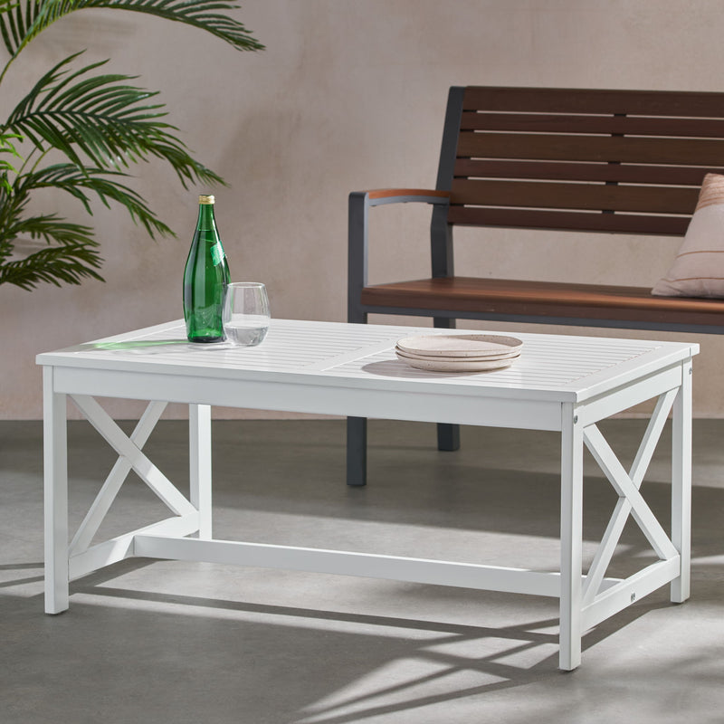 Outdoor Rectangular Acacia Wood Coffee Table - White