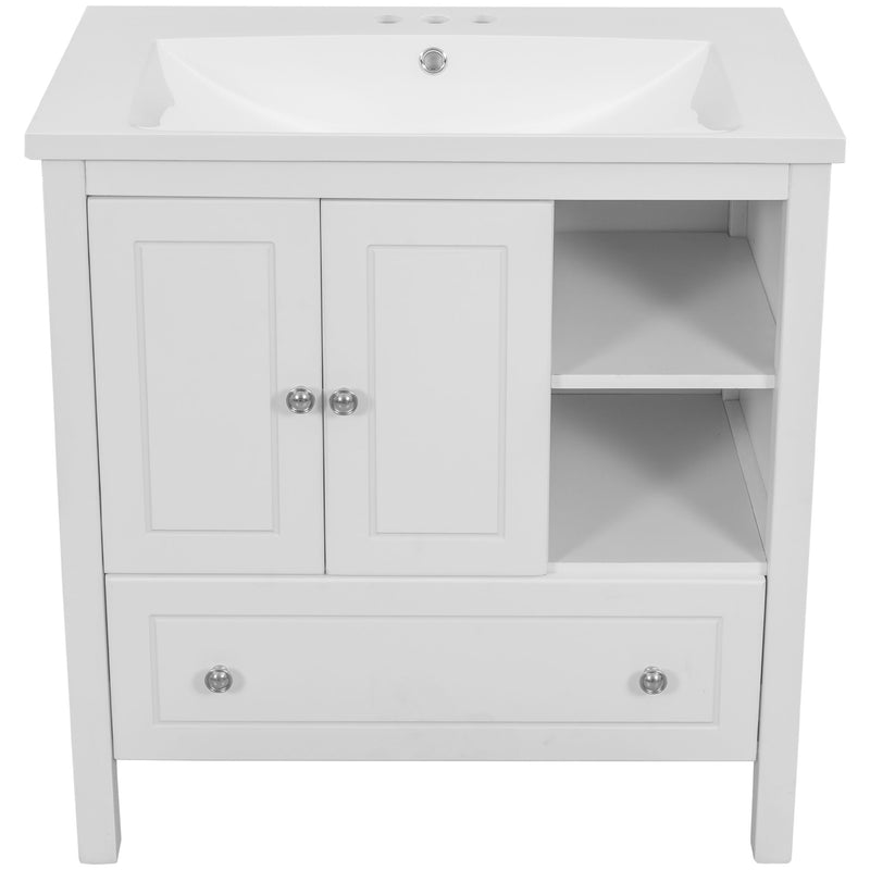 Bathroom Vanity With Sink, Bathroom Storage Cabinet With Doors And Drawers, Solid Wood Frame, Ceramic Sink