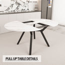 Modern Extendable White Circular Dining Table with MDF Top and Metal Legs for 4-6 Persons