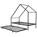 Metal House Bed With Trundle, Twin Size House  Bed Black