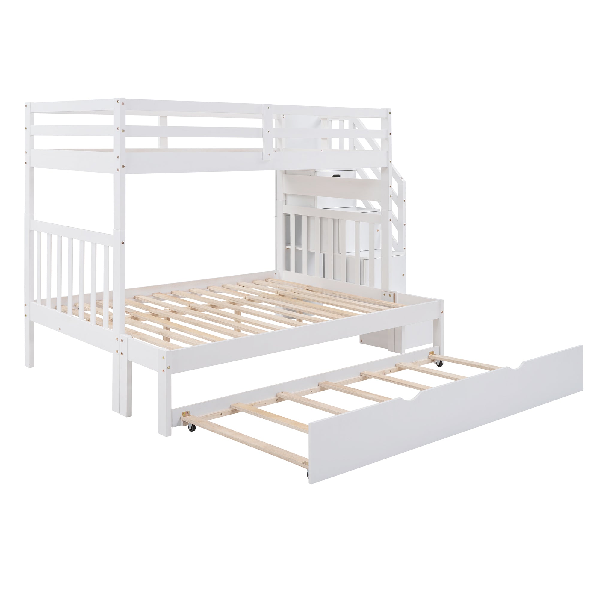 Twin over Twin/Full Bunk Bed with Twin Size Trundle (White)(OLD SKU :LP000025AAK) - Atlantic Fine Furniture Melbourne FL