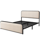 Modern Bed With Curved Upholstered Headboard And Footboard, Heavy Duty Metal Slats