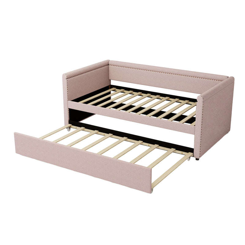 Modern Style Upholstered Daybed With Trundle For Guest Room, Small Bedroom