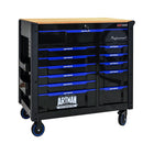12 Layer Drawer Multi Purpose Tool Cart With Wheels And Wooden Countertops - Black / Blue