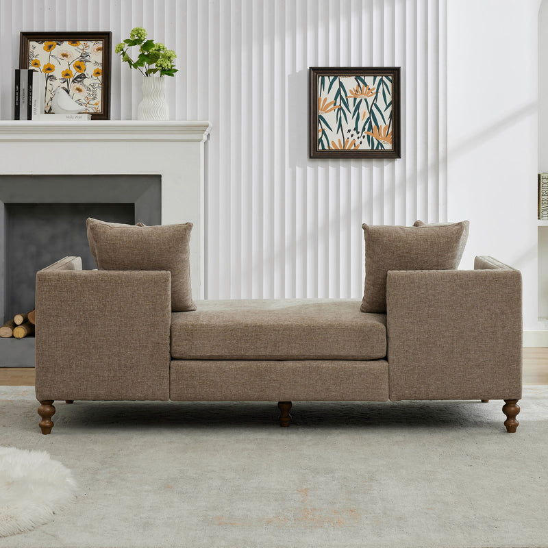 Upholstered Chaise Lounge Indoor With Nailheads, Sleeper Sofa Couch With 4 Throw Pillows & 2 Bolsters, Daybed With Rubberwood Legs