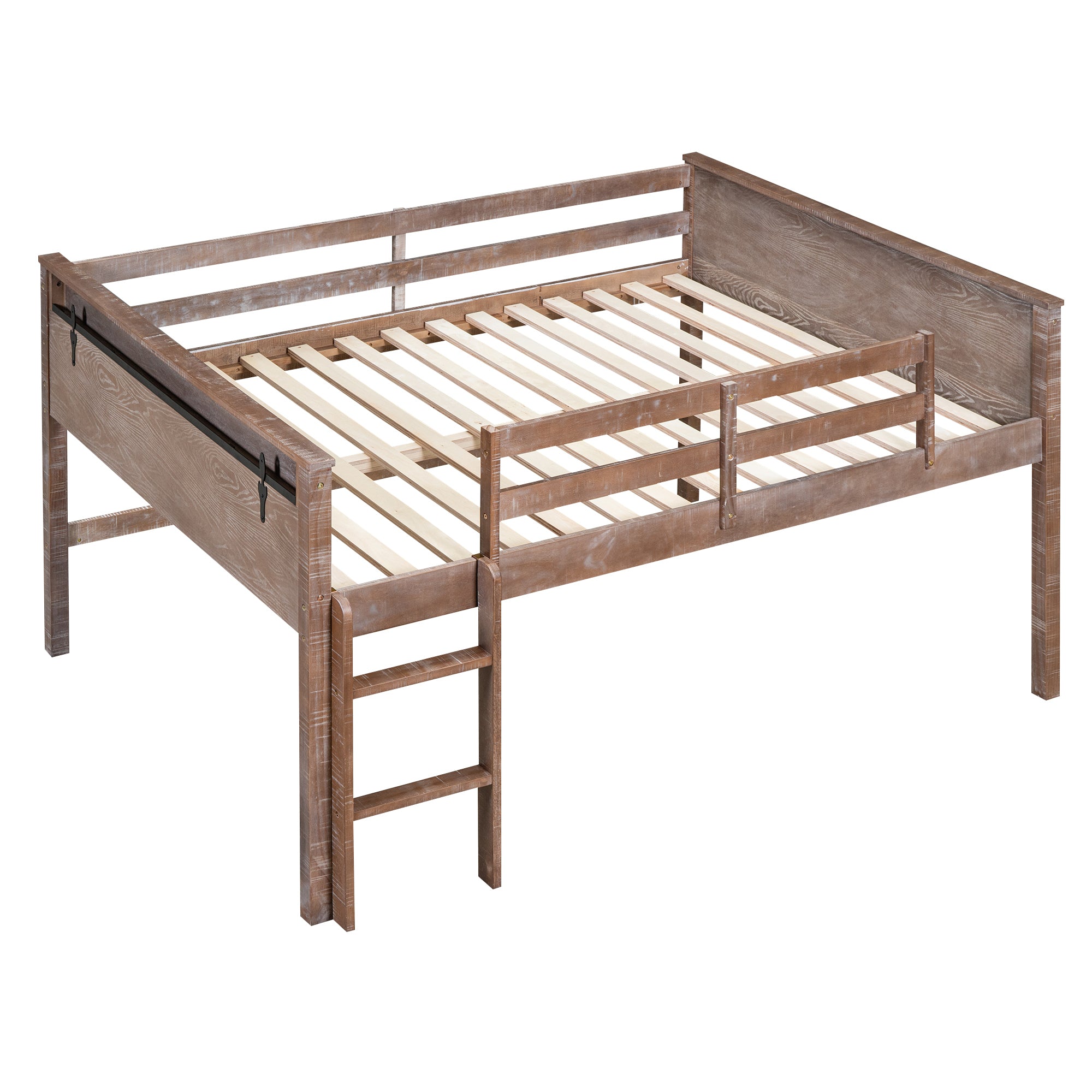 Wood Twin Size Loft Bed with Hanging Clothes Racks, White Rustic Natural - Atlantic Fine Furniture Melbourne FL