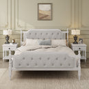 Traditional Style Solid Bed Frame With Upholstered Tufted Headboard, No Box Spring Needed