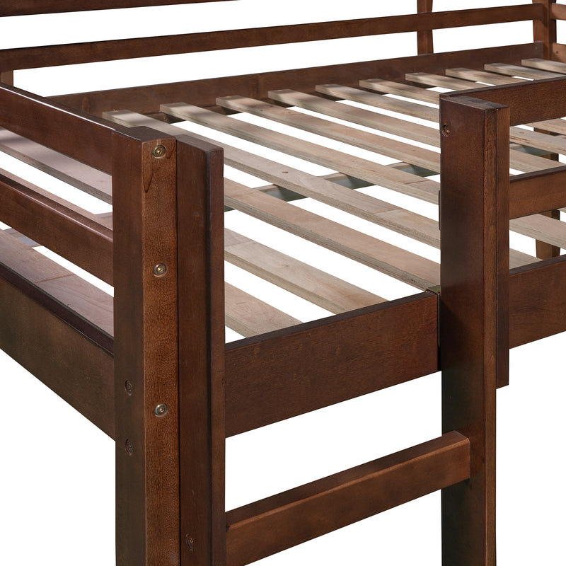 Full size Loft Bed Wood Bed with Slide, Stair and Chalkboard,Walnut（Old SKU:WF282116AAL）