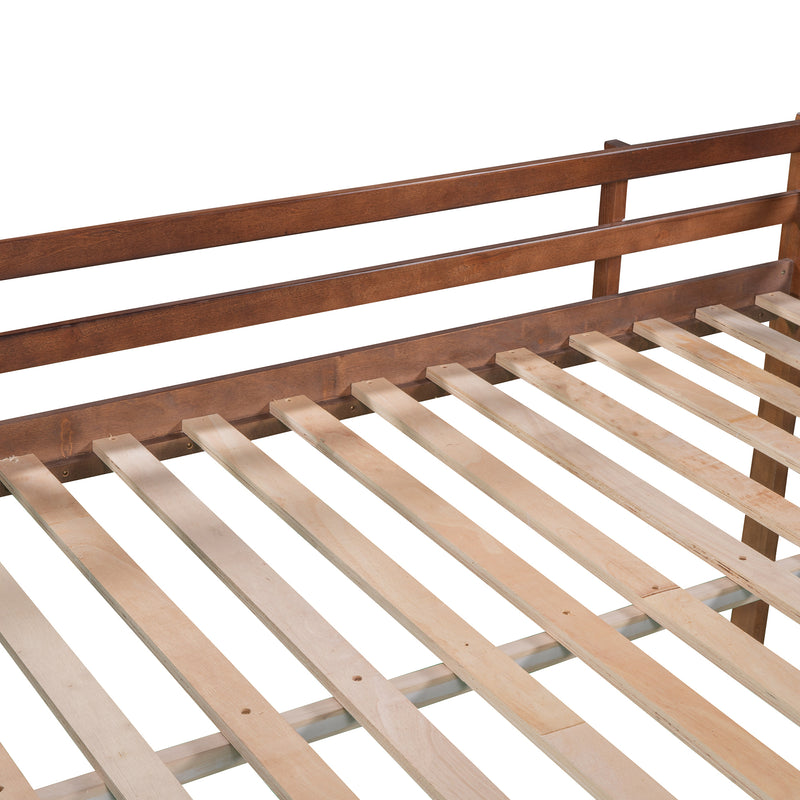 Full size Loft Bed Wood Bed with Slide, Stair and Chalkboard,Walnut（Old SKU:WF282116AAL）