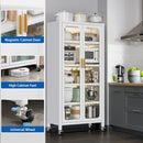 6 Tier Storage Cabinet With Transparent Door, Adjustable Shelves & Wheels
