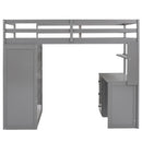 Twin size Loft Bed with Drawers,Desk,and Wardrobe-Gray
