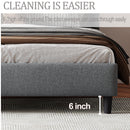 King size Upholstered Platform Bed Frame with Headboard, Mattress Foundation, Wood Slat Support, Quiet, no Box Spring Needed, Easy to Assemble Light Grey