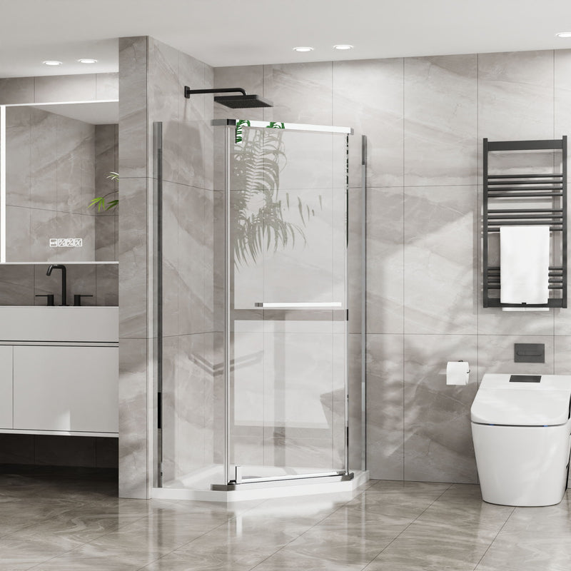 Goodyo - Neo Angle Frameless Shower Door With Acrylic Base Combo