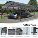 Metal Carport 12 X 20 Ft Heavy Duty With Galvanized Steel Roof Metal Garage Canopy With Galvanized Steel Roof & Frame Car Tent Outdoor Storage Shed For Car Boats And Truck - Alabaster / Dark Gray