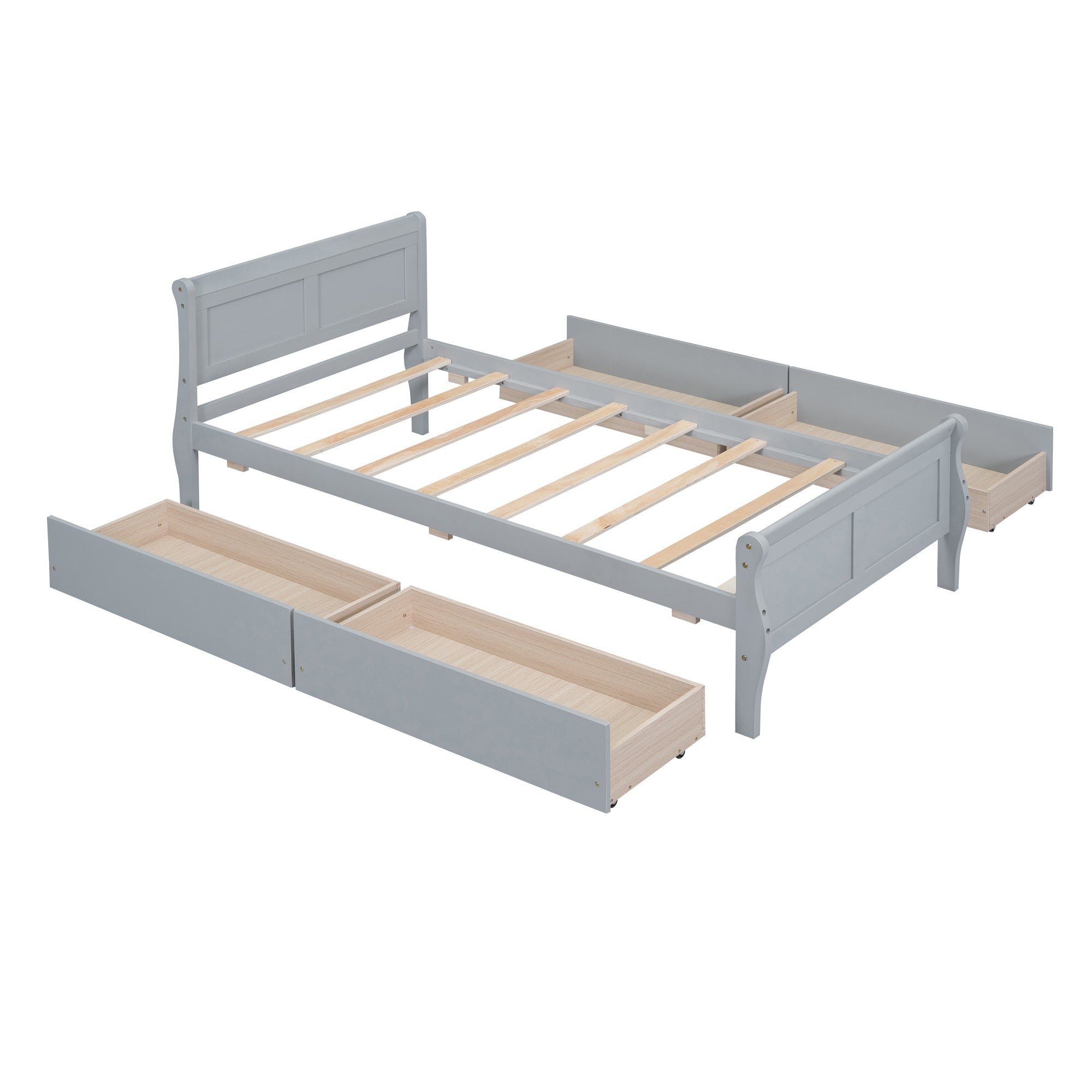 Twin Size Wood Platform Bed with 4 Drawers and Streamlined Headboard & Footboard, Gray - Atlantic Fine Furniture Melbourne FL