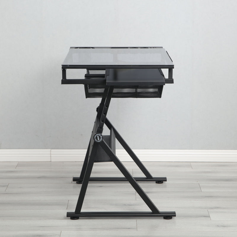 Adjustable Tempered Glass Drafting Printing Table With Chair