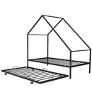 Metal House Bed With Trundle, Twin Size House  Bed Black