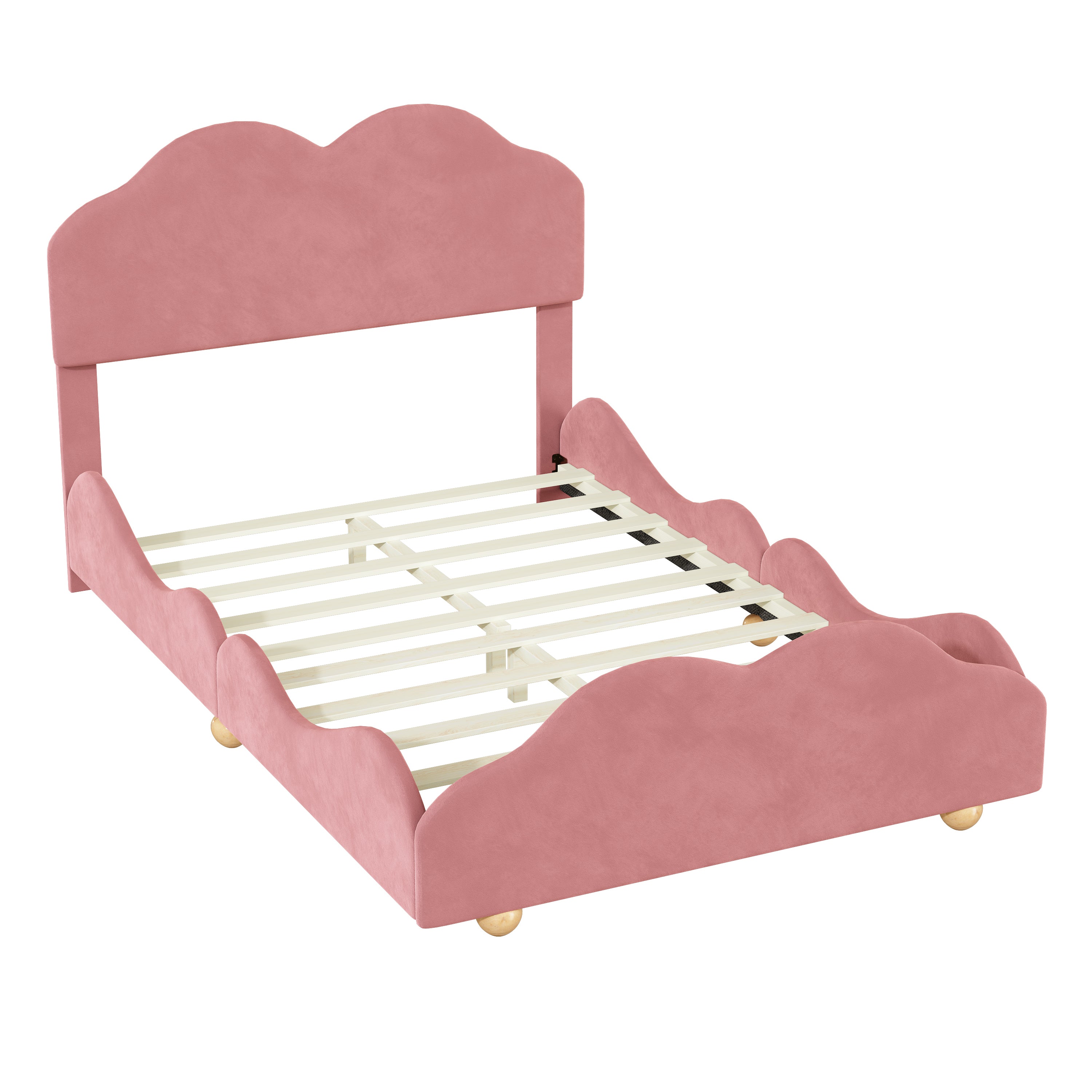 Full Size Upholstered Platform Bed with Cloud Shaped bed board, Dark Pink - Atlantic Fine Furniture Melbourne FL