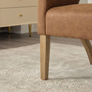 Upholstered Open Back Armchair With Weathered Rubberwood Legs