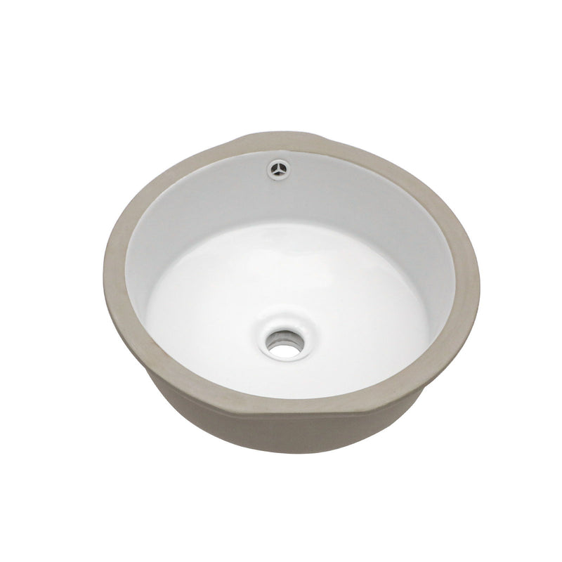 Ceramic Round Undermount Bathroom Sink With Overflow, European Style - White