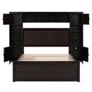 Full Size Wooden Bed With All-in-One Cabinet, Shelf and Sockets, Espresso