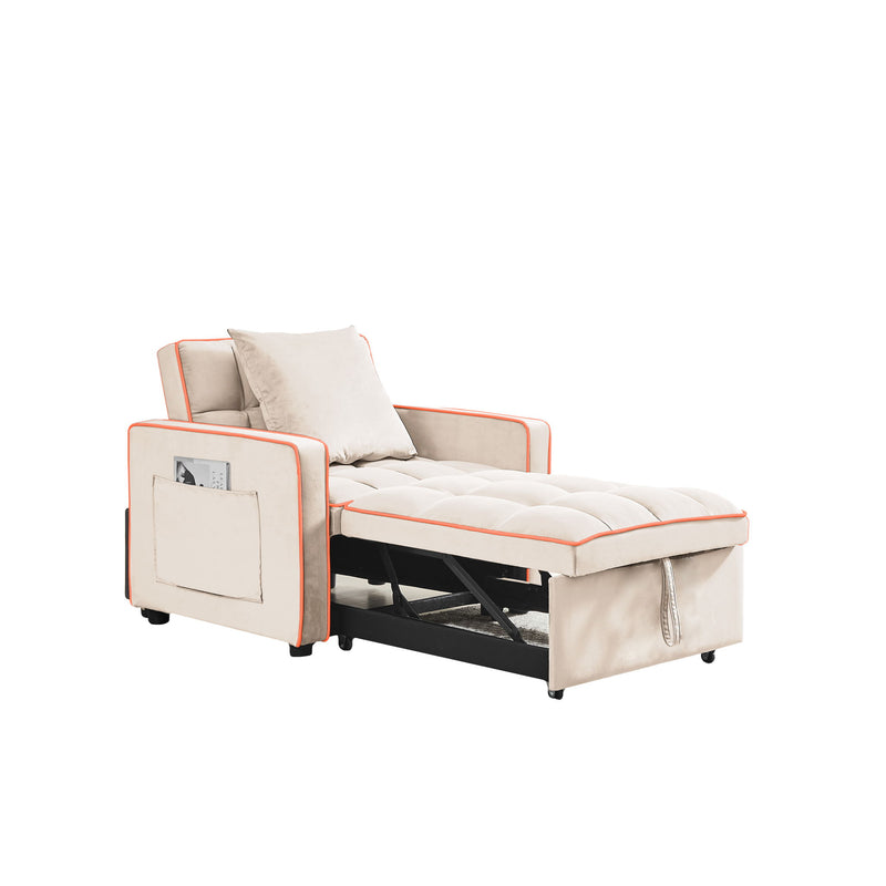 Modern Velvet 3 In 1 Sofa Bed Chair, Adjustable Recliner