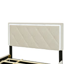 Full Size Velvet Storage Platform Bed, with 2 Big Drawers, T Size Trundle and LED Light, Beige