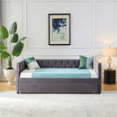 Daybed with Trundle Sofa Bed, upgraded velvet upholstered sofa bed, with Button and copper nail on square arms,bedroom living room furniture (Grey,Twin,83.47"x41.91"x30.71")