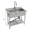 Stainless Steel Freestanding Utility Sink With Pull Out Faucet, Large Single Bowl - Brushed Nickel