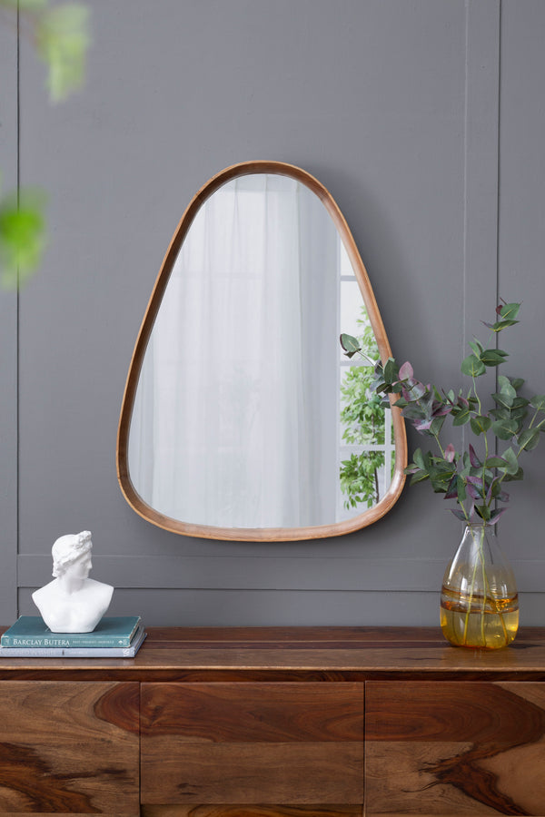 Irrgeular Mirror With Wood Frame, Wall Mirror For Living Room Bathroom Entryway - Brown