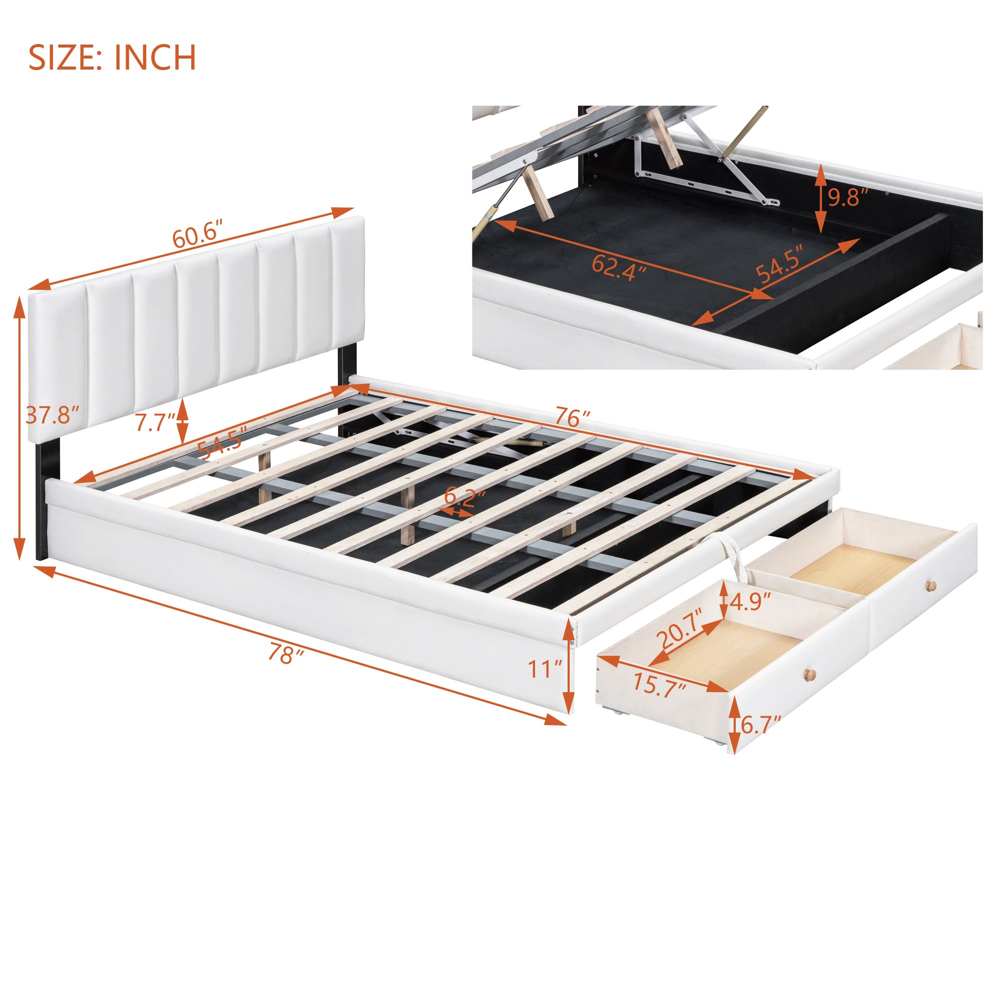 Full Size Upholstered Bed with Hydraulic Storage System and Drawer, White - Atlantic Fine Furniture Melbourne FL