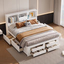 Queen Size Platform Bed With Storage Headboard And 8 Drawers - Gray