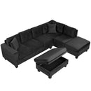Modern Sectional Sofa With Storage Ottoman, L - Shape Couch With 2 Pillows And Cup Holders