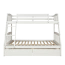 TOPMAX Solid Wood Twin Over Full Bunk Bed with Two Storage Drawers, White