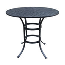 Cast Aluminum Round Counter Table With Lattice Design And Umbrella Hole - Dark Lava Bronze