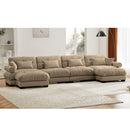 Modern Sectional Sofa With Ottoman, Round Bolster Armrests, Waist And Throw Pillows