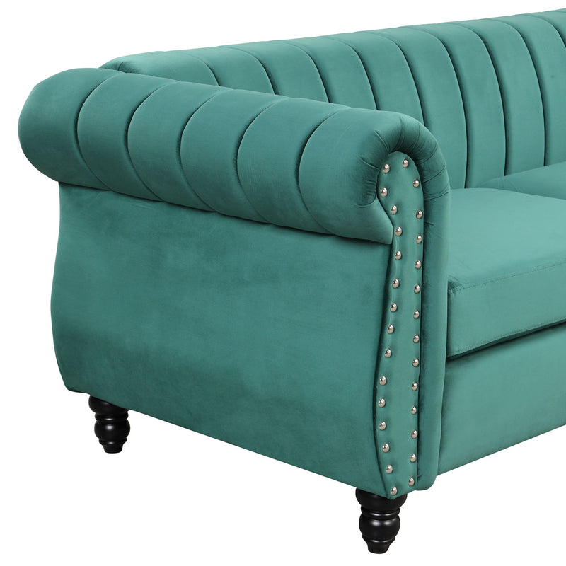 Modern Sofa Dutch Fluff Upholstered Sofa With Solid Legs, Buttoned Tufted Backrest