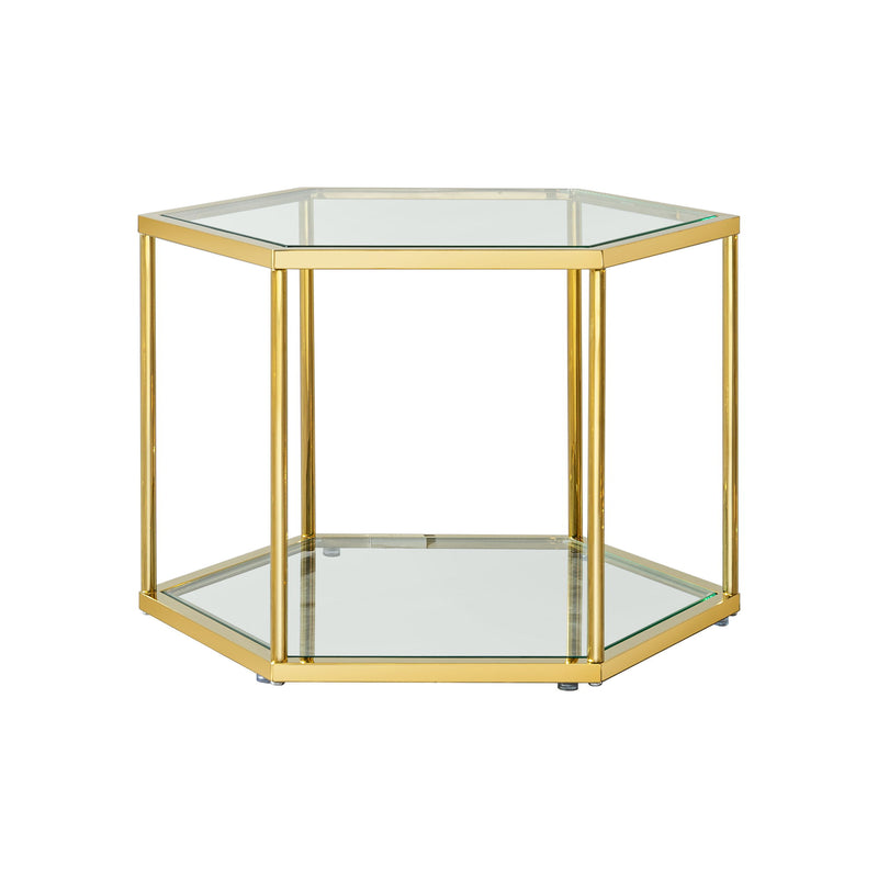 Modern Coffee Table With Double Layer Tempered Glass And Polygonal Design