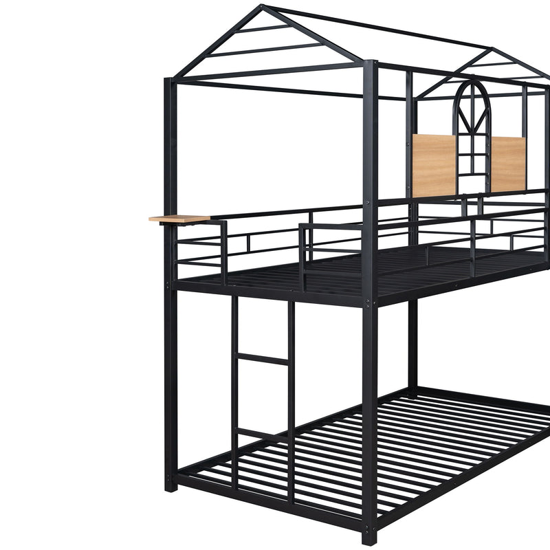 Twin Over Twin Metal Bunk Bed, Metal Housebed With Slide, Three Colors Available