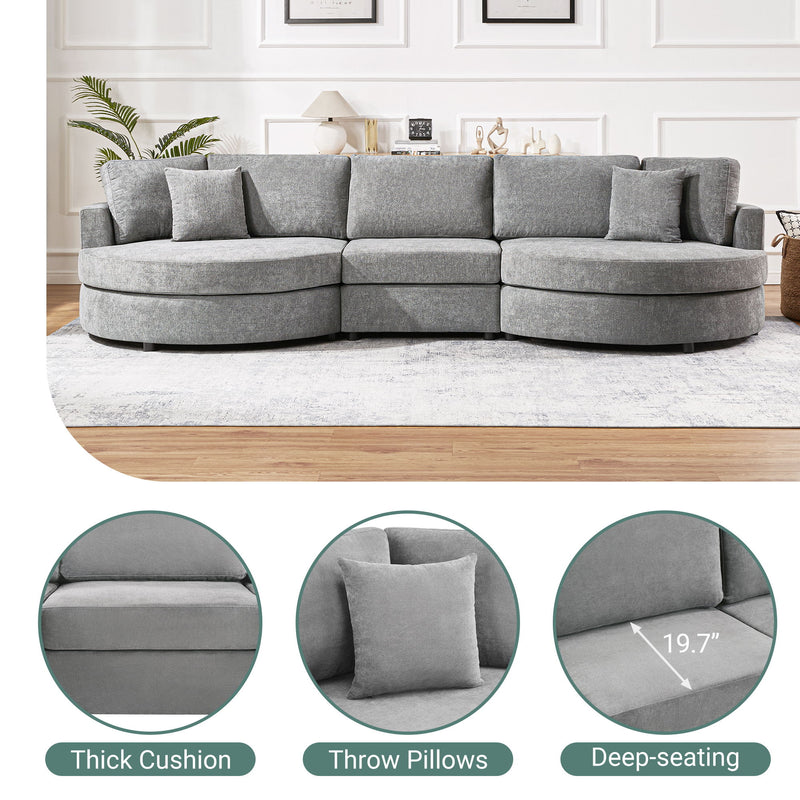 Modern 3 Seater Upholstered Sofa With Curved Design