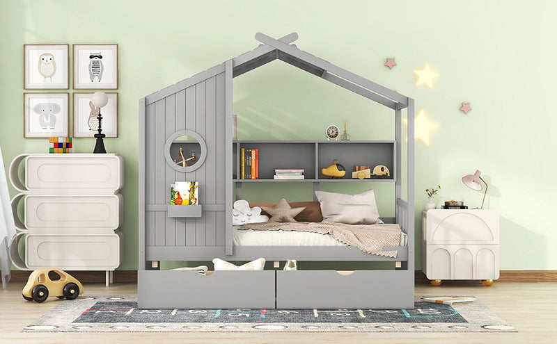 Modern Design House Bed With Storage Shelf