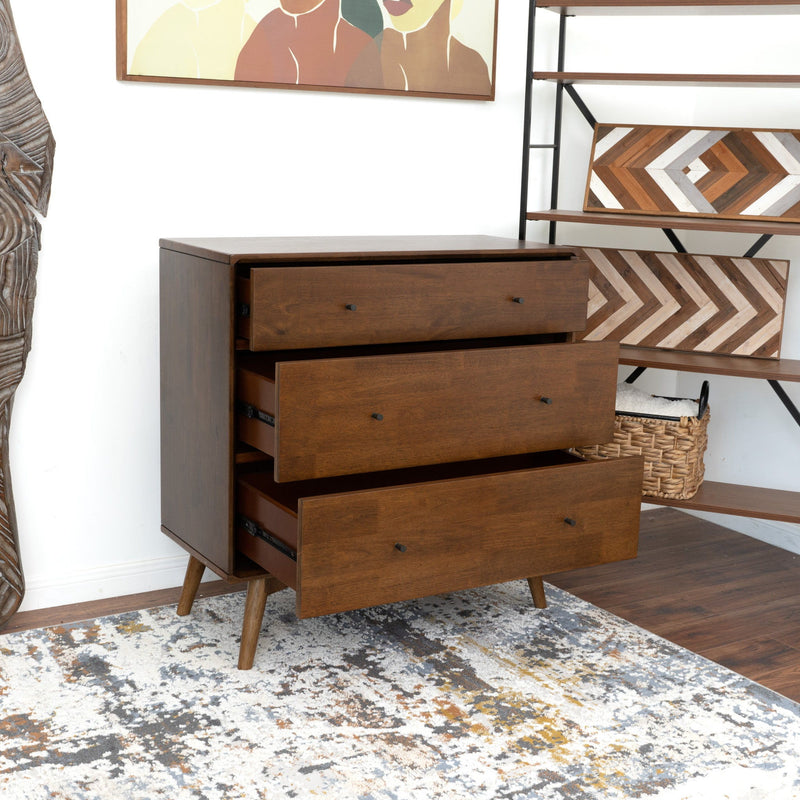 Caroline - Mid-Century Modern Dresser 3 Drawer - Brown / Wood