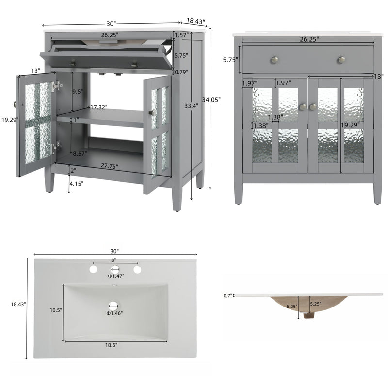 Bathroom Vanity With Ceramic Sink, Adjustable Shelf & Tip Out Tray